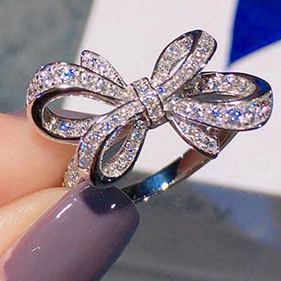 Luxe Silver Tone Cubic Zirconia Bow Ring